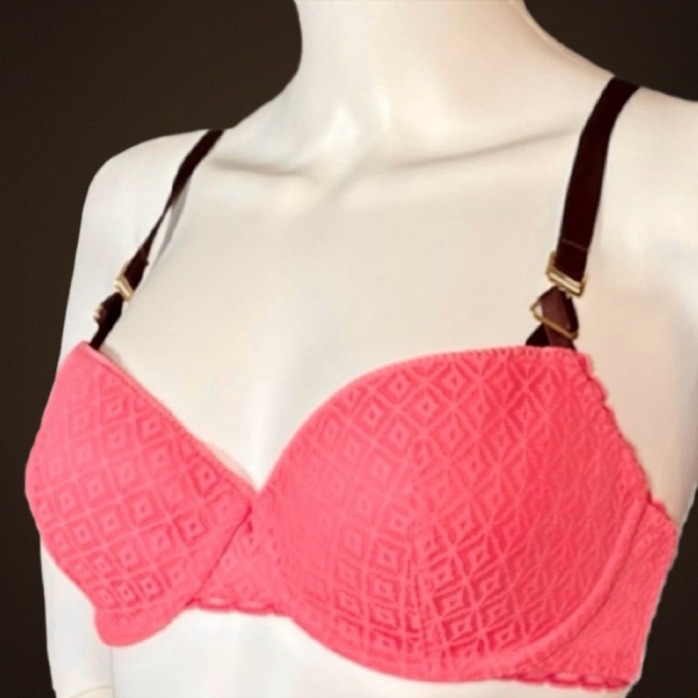 STELLA MCCARTNEY Gemma Relaxing Padded Contour Underwire Bra Coral Pink 34DD 34E